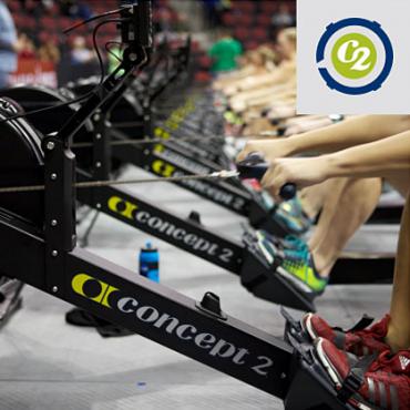 Line of RowErgs at an Indoor Race
